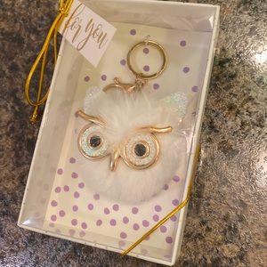 Adorable owl, pom-pom keychain